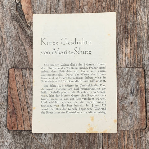 Kurze Geschichte von Maria Schutz, Broschüre