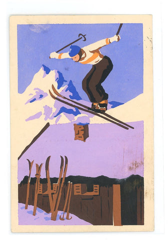 Skifahrer mit Hütte