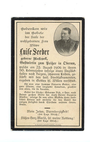 Sterbebild, Oberau 1906