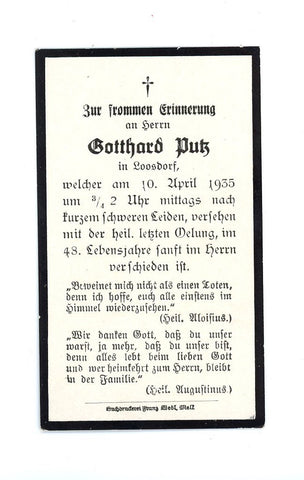 Sterbebild, Loosdorf 1935