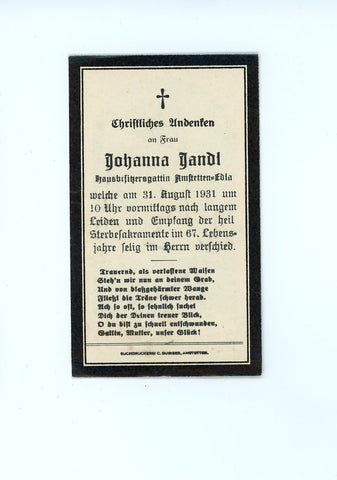 Sterbebild Amstetten-Edla 1931