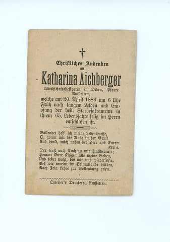 Sterbebild Amstetten-Oiden 1886
